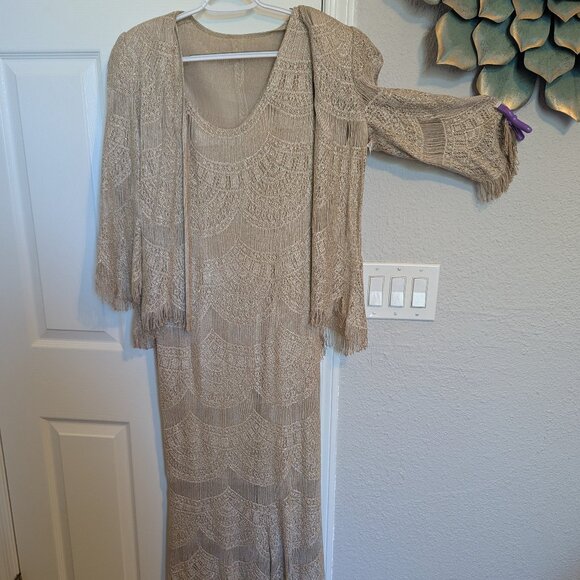 NWOT | 2 Pc Jacket & Dress SET | Champagne | Lillie Rubin | M | 90s Asymmetric - Picture 2 of 10